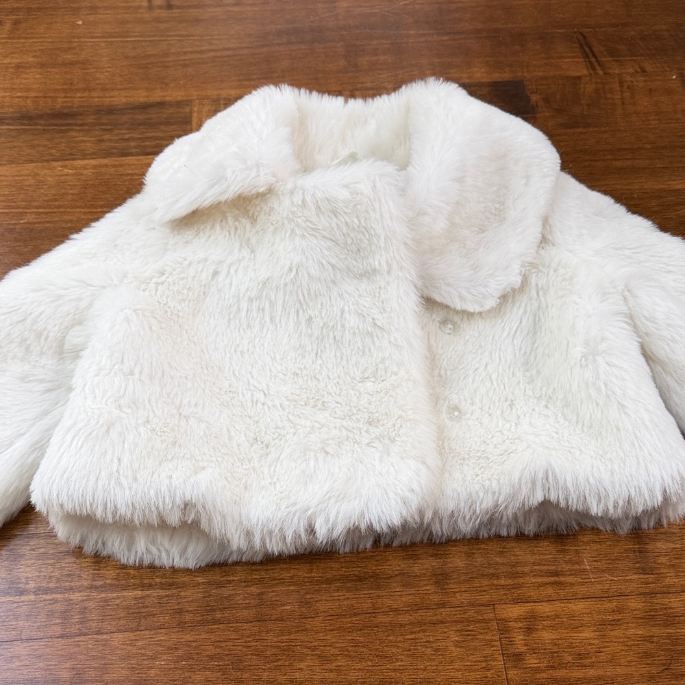 Janie and Jack White Faux Fur Kids Coat - Picture 3 of 5